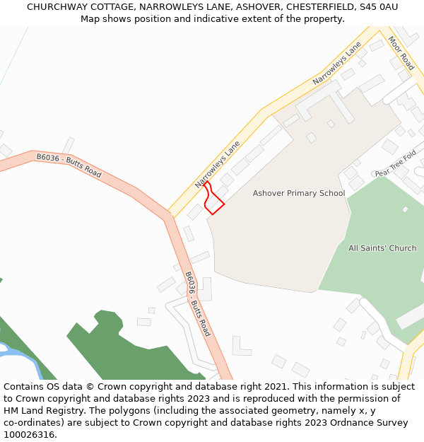 CHURCHWAY COTTAGE, NARROWLEYS LANE, ASHOVER, CHESTERFIELD, S45 0AU: Location map and indicative extent of plot