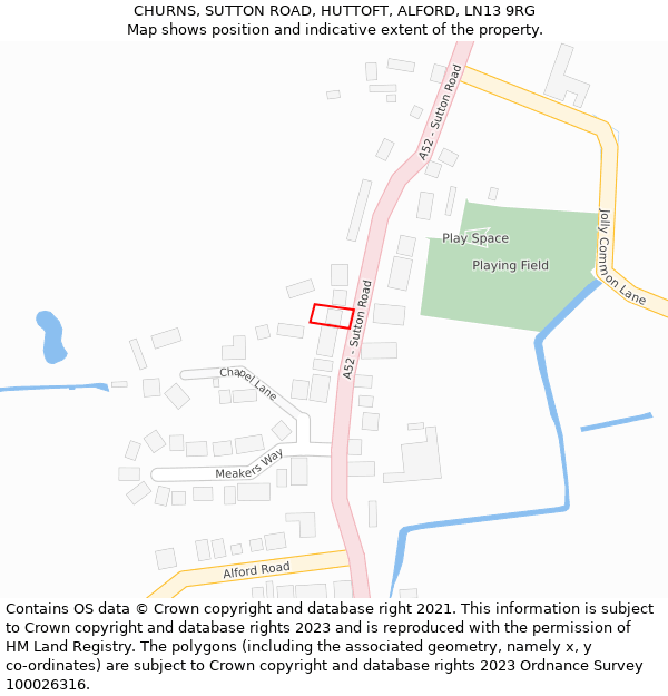 CHURNS, SUTTON ROAD, HUTTOFT, ALFORD, LN13 9RG: Location map and indicative extent of plot