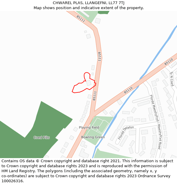 CHWAREL PLAS, LLANGEFNI, LL77 7TJ: Location map and indicative extent of plot