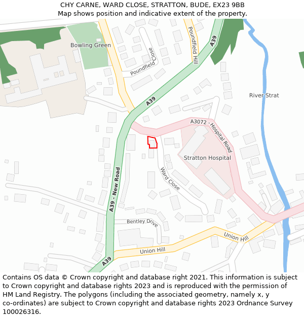 CHY CARNE, WARD CLOSE, STRATTON, BUDE, EX23 9BB: Location map and indicative extent of plot