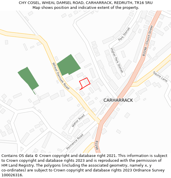 CHY COSEL, WHEAL DAMSEL ROAD, CARHARRACK, REDRUTH, TR16 5RU: Location map and indicative extent of plot