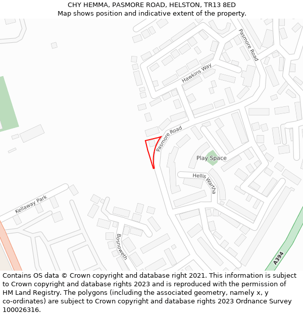 CHY HEMMA, PASMORE ROAD, HELSTON, TR13 8ED: Location map and indicative extent of plot