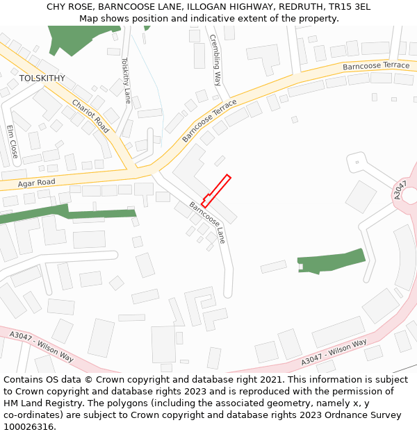 CHY ROSE, BARNCOOSE LANE, ILLOGAN HIGHWAY, REDRUTH, TR15 3EL: Location map and indicative extent of plot