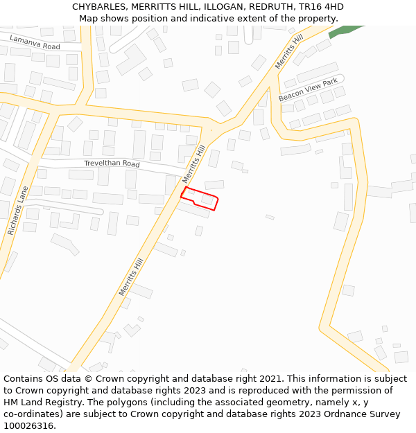 CHYBARLES, MERRITTS HILL, ILLOGAN, REDRUTH, TR16 4HD: Location map and indicative extent of plot