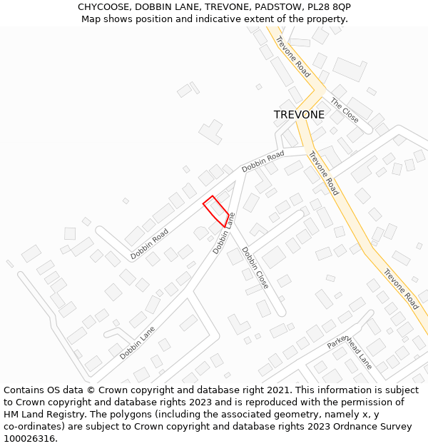 CHYCOOSE, DOBBIN LANE, TREVONE, PADSTOW, PL28 8QP: Location map and indicative extent of plot