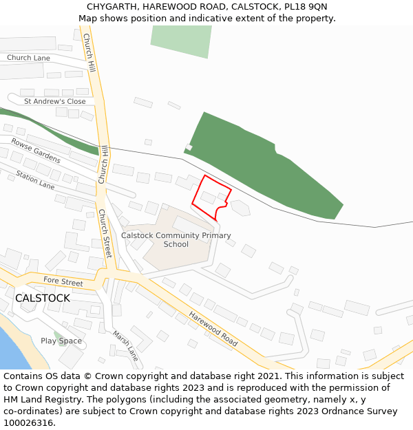 CHYGARTH, HAREWOOD ROAD, CALSTOCK, PL18 9QN: Location map and indicative extent of plot