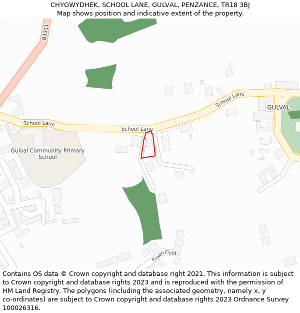 CHYGWYDHEK, SCHOOL LANE, GULVAL, PENZANCE, TR18 3BJ: Location map and indicative extent of plot