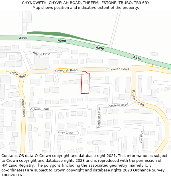 CHYNOWETH, CHYVELAH ROAD, THREEMILESTONE, TRURO, TR3 6BY: Location map and indicative extent of plot