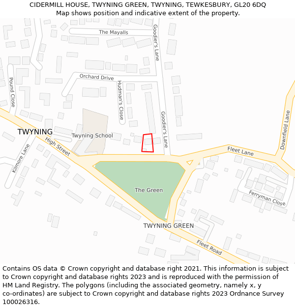 CIDERMILL HOUSE, TWYNING GREEN, TWYNING, TEWKESBURY, GL20 6DQ: Location map and indicative extent of plot