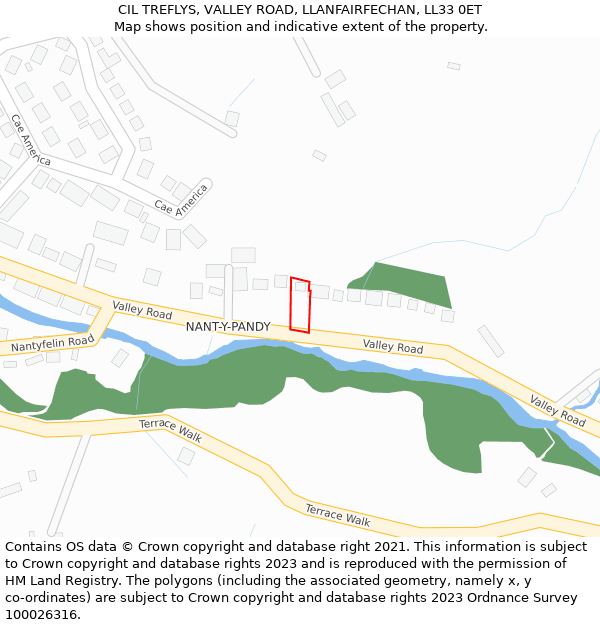 CIL TREFLYS, VALLEY ROAD, LLANFAIRFECHAN, LL33 0ET: Location map and indicative extent of plot