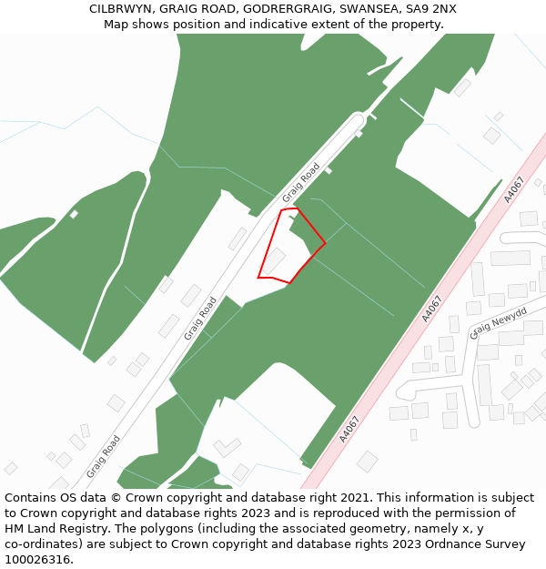 CILBRWYN, GRAIG ROAD, GODRERGRAIG, SWANSEA, SA9 2NX: Location map and indicative extent of plot