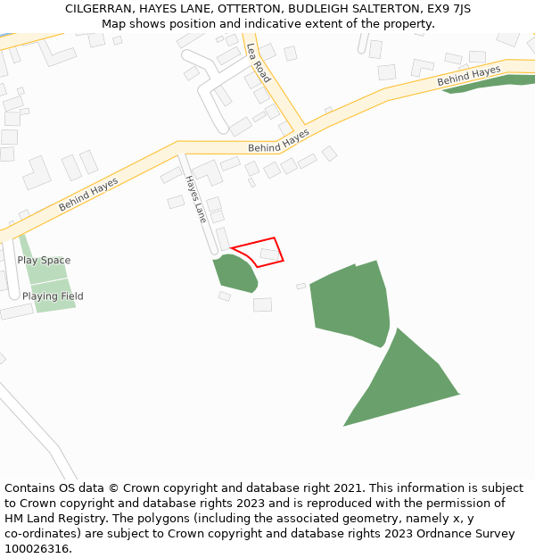 CILGERRAN, HAYES LANE, OTTERTON, BUDLEIGH SALTERTON, EX9 7JS: Location map and indicative extent of plot