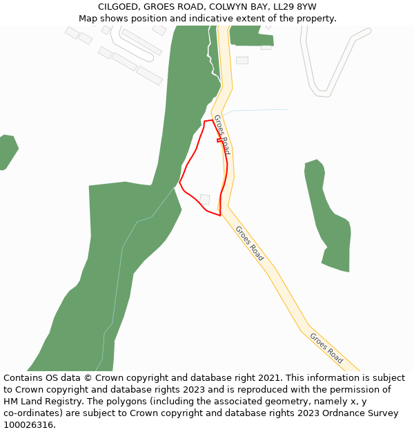 CILGOED, GROES ROAD, COLWYN BAY, LL29 8YW: Location map and indicative extent of plot