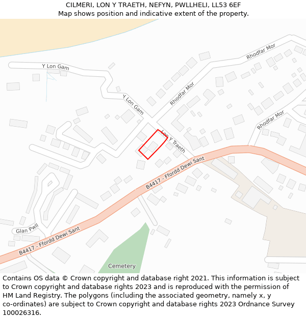 CILMERI, LON Y TRAETH, NEFYN, PWLLHELI, LL53 6EF: Location map and indicative extent of plot