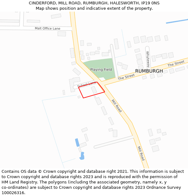 CINDERFORD, MILL ROAD, RUMBURGH, HALESWORTH, IP19 0NS: Location map and indicative extent of plot