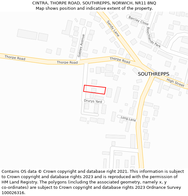 CINTRA, THORPE ROAD, SOUTHREPPS, NORWICH, NR11 8NQ: Location map and indicative extent of plot