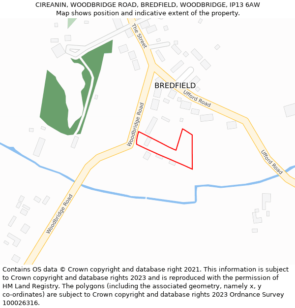 CIREANIN, WOODBRIDGE ROAD, BREDFIELD, WOODBRIDGE, IP13 6AW: Location map and indicative extent of plot
