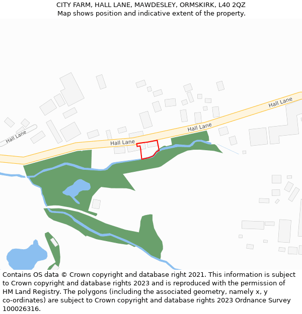 CITY FARM, HALL LANE, MAWDESLEY, ORMSKIRK, L40 2QZ: Location map and indicative extent of plot