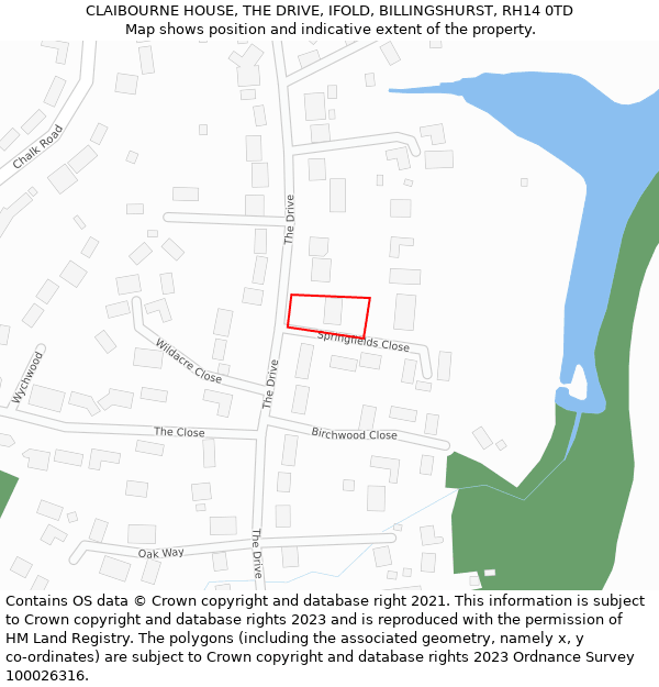 CLAIBOURNE HOUSE, THE DRIVE, IFOLD, BILLINGSHURST, RH14 0TD: Location map and indicative extent of plot