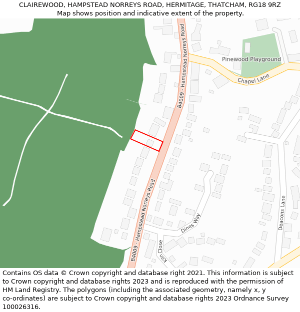 CLAIREWOOD, HAMPSTEAD NORREYS ROAD, HERMITAGE, THATCHAM, RG18 9RZ: Location map and indicative extent of plot