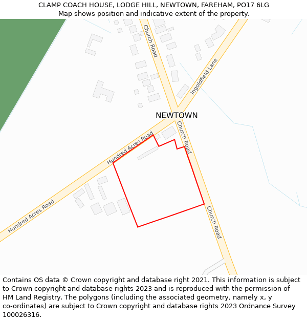 CLAMP COACH HOUSE, LODGE HILL, NEWTOWN, FAREHAM, PO17 6LG: Location map and indicative extent of plot