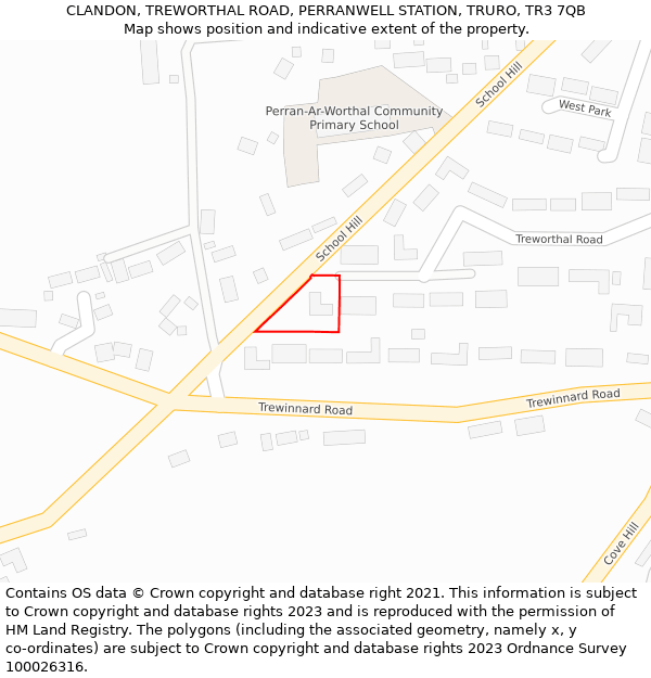 CLANDON, TREWORTHAL ROAD, PERRANWELL STATION, TRURO, TR3 7QB: Location map and indicative extent of plot