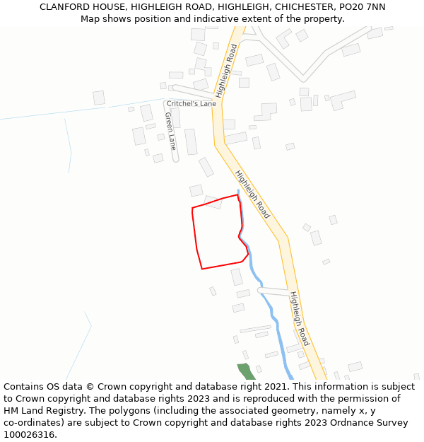 CLANFORD HOUSE, HIGHLEIGH ROAD, HIGHLEIGH, CHICHESTER, PO20 7NN: Location map and indicative extent of plot