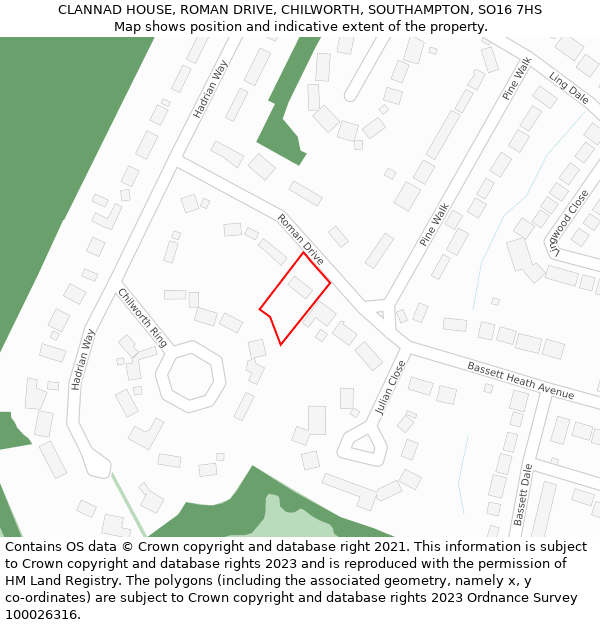 CLANNAD HOUSE, ROMAN DRIVE, CHILWORTH, SOUTHAMPTON, SO16 7HS: Location map and indicative extent of plot