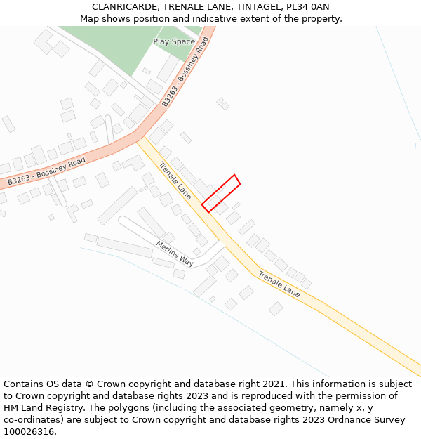 CLANRICARDE, TRENALE LANE, TINTAGEL, PL34 0AN: Location map and indicative extent of plot