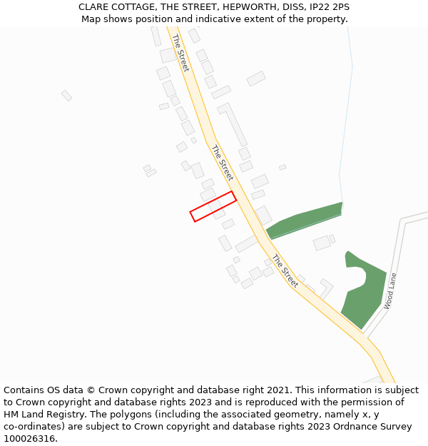 CLARE COTTAGE, THE STREET, HEPWORTH, DISS, IP22 2PS: Location map and indicative extent of plot