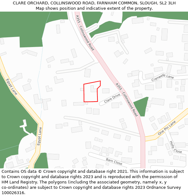 CLARE ORCHARD, COLLINSWOOD ROAD, FARNHAM COMMON, SLOUGH, SL2 3LH: Location map and indicative extent of plot