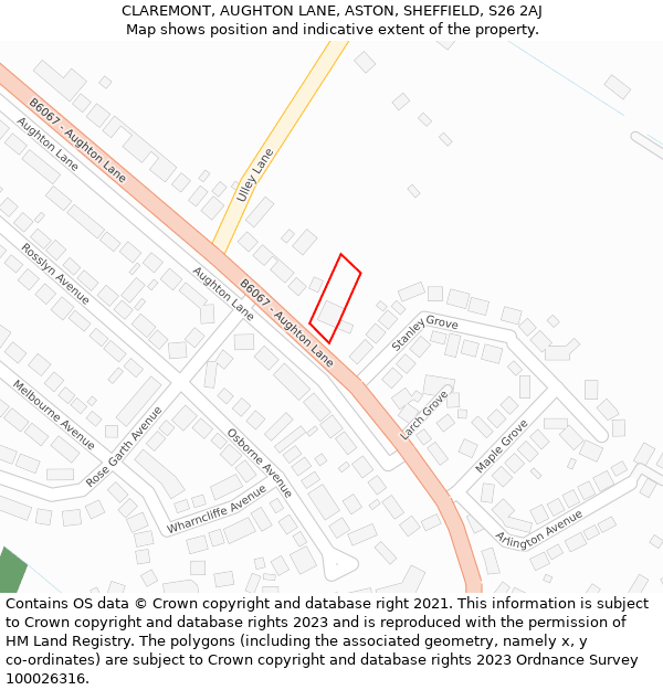 CLAREMONT, AUGHTON LANE, ASTON, SHEFFIELD, S26 2AJ: Location map and indicative extent of plot