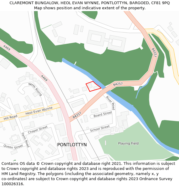 CLAREMONT BUNGALOW, HEOL EVAN WYNNE, PONTLOTTYN, BARGOED, CF81 9PQ: Location map and indicative extent of plot