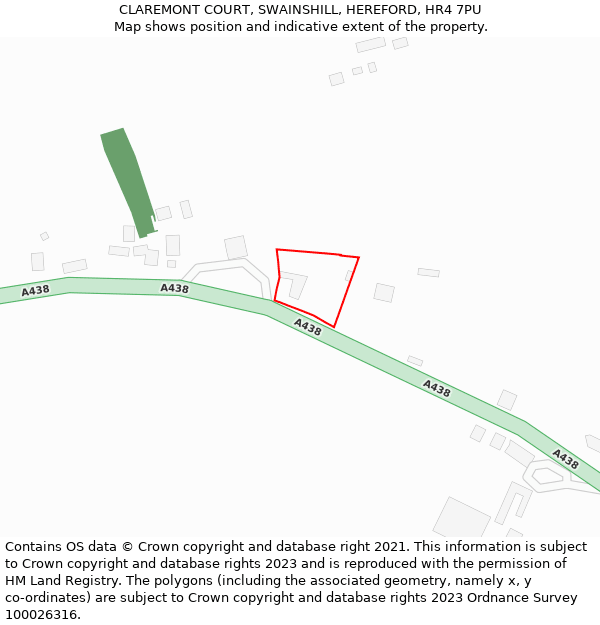 CLAREMONT COURT, SWAINSHILL, HEREFORD, HR4 7PU: Location map and indicative extent of plot