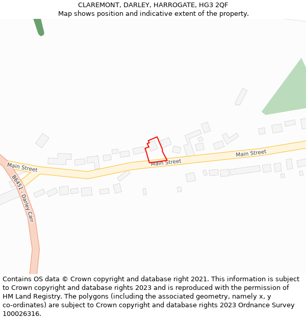 CLAREMONT, DARLEY, HARROGATE, HG3 2QF: Location map and indicative extent of plot