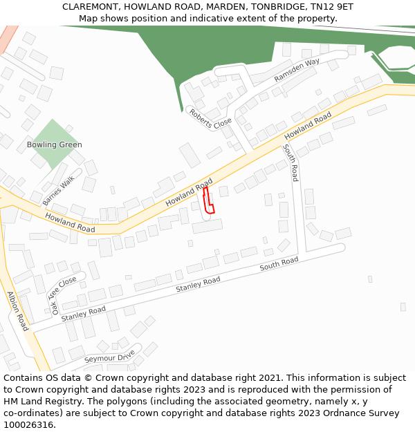 CLAREMONT, HOWLAND ROAD, MARDEN, TONBRIDGE, TN12 9ET: Location map and indicative extent of plot