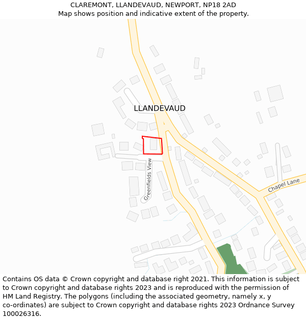 CLAREMONT, LLANDEVAUD, NEWPORT, NP18 2AD: Location map and indicative extent of plot