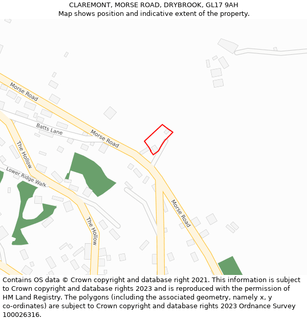 CLAREMONT, MORSE ROAD, DRYBROOK, GL17 9AH: Location map and indicative extent of plot