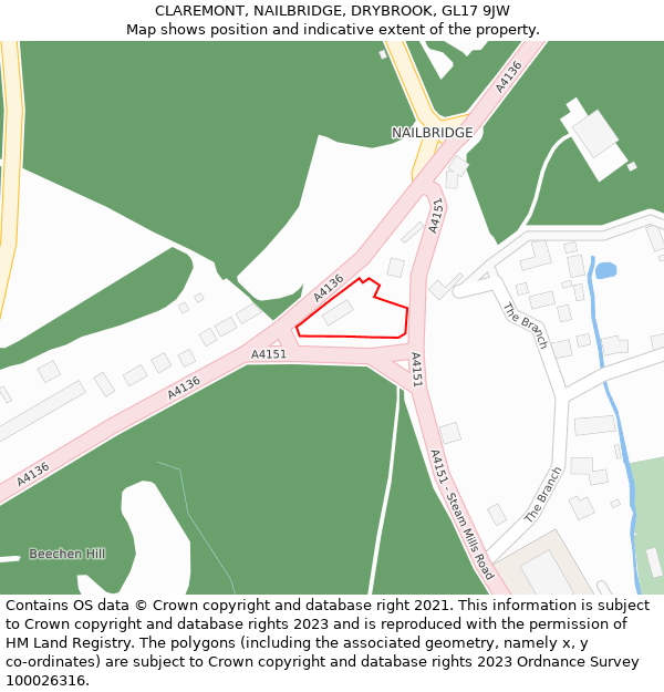 CLAREMONT, NAILBRIDGE, DRYBROOK, GL17 9JW: Location map and indicative extent of plot