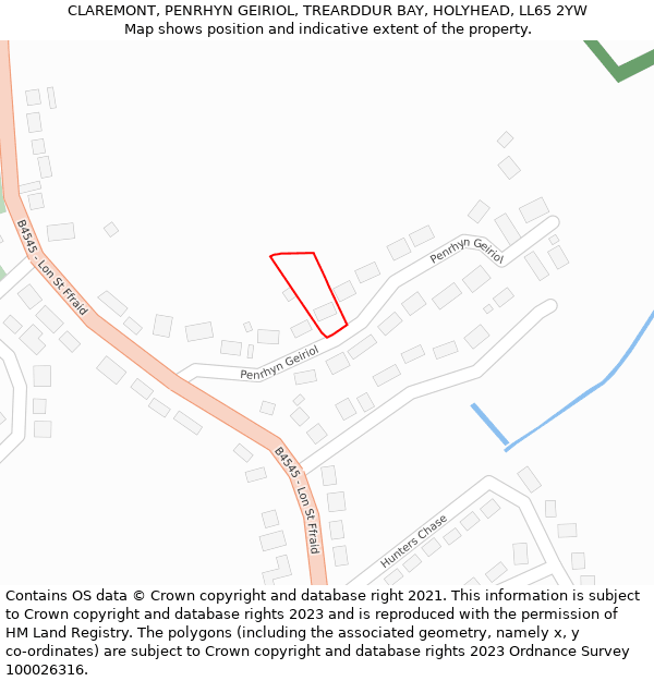 CLAREMONT, PENRHYN GEIRIOL, TREARDDUR BAY, HOLYHEAD, LL65 2YW: Location map and indicative extent of plot