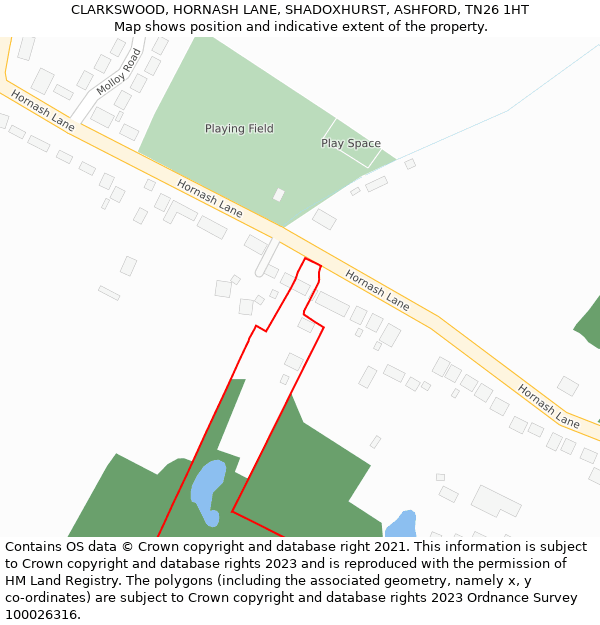 CLARKSWOOD, HORNASH LANE, SHADOXHURST, ASHFORD, TN26 1HT: Location map and indicative extent of plot