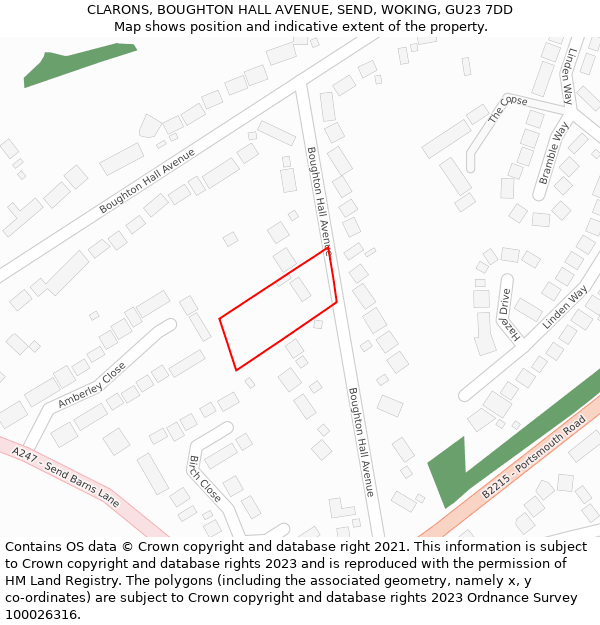 CLARONS, BOUGHTON HALL AVENUE, SEND, WOKING, GU23 7DD: Location map and indicative extent of plot