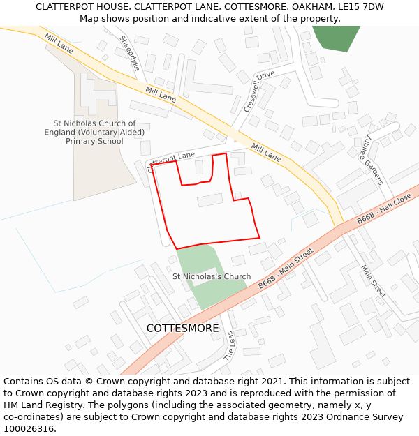 CLATTERPOT HOUSE, CLATTERPOT LANE, COTTESMORE, OAKHAM, LE15 7DW: Location map and indicative extent of plot
