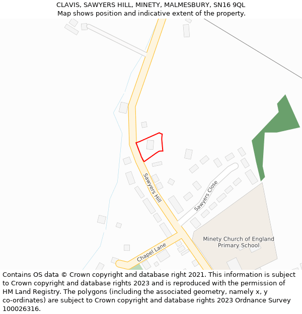 CLAVIS, SAWYERS HILL, MINETY, MALMESBURY, SN16 9QL: Location map and indicative extent of plot