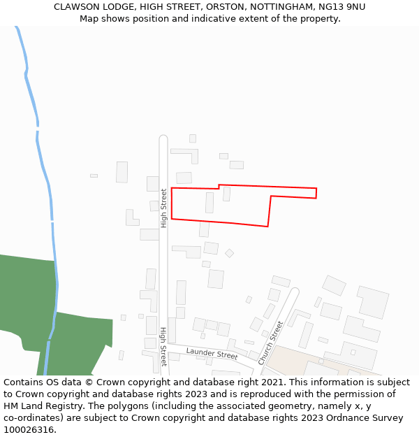 CLAWSON LODGE, HIGH STREET, ORSTON, NOTTINGHAM, NG13 9NU: Location map and indicative extent of plot