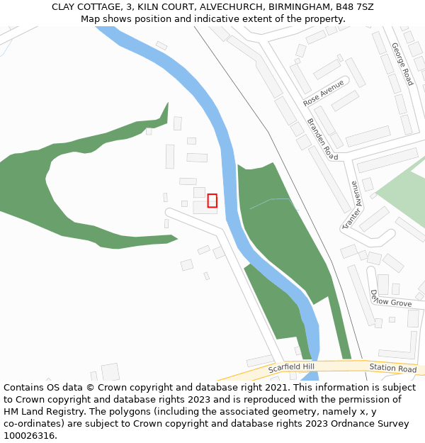 CLAY COTTAGE, 3, KILN COURT, ALVECHURCH, BIRMINGHAM, B48 7SZ: Location map and indicative extent of plot