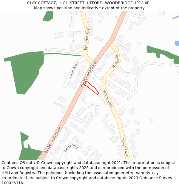 CLAY COTTAGE, HIGH STREET, UFFORD, WOODBRIDGE, IP13 6EL: Location map and indicative extent of plot