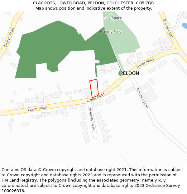 CLAY POTS, LOWER ROAD, PELDON, COLCHESTER, CO5 7QR: Location map and indicative extent of plot