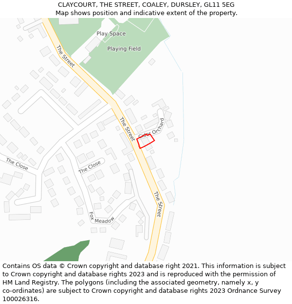 CLAYCOURT, THE STREET, COALEY, DURSLEY, GL11 5EG: Location map and indicative extent of plot