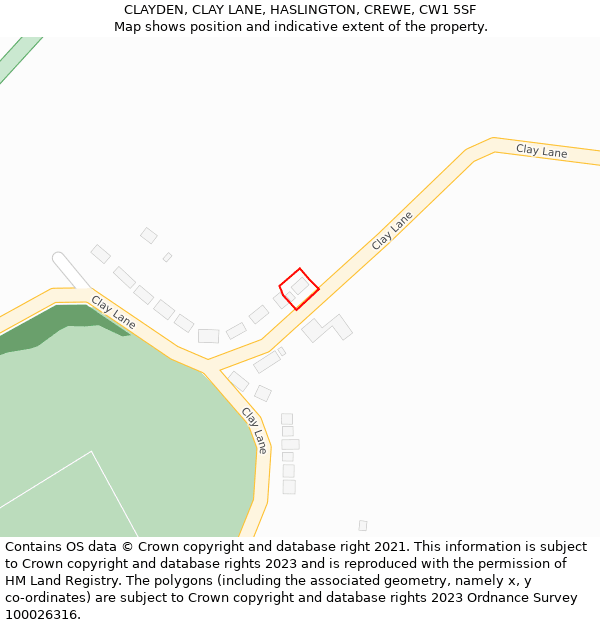CLAYDEN, CLAY LANE, HASLINGTON, CREWE, CW1 5SF: Location map and indicative extent of plot